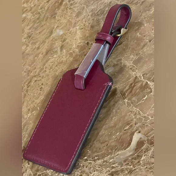 COACH NWOT Burgundy Leather Dancing Mouse Luggage Tag Bag Charm Sparkle Accents - Picture 11 of 13